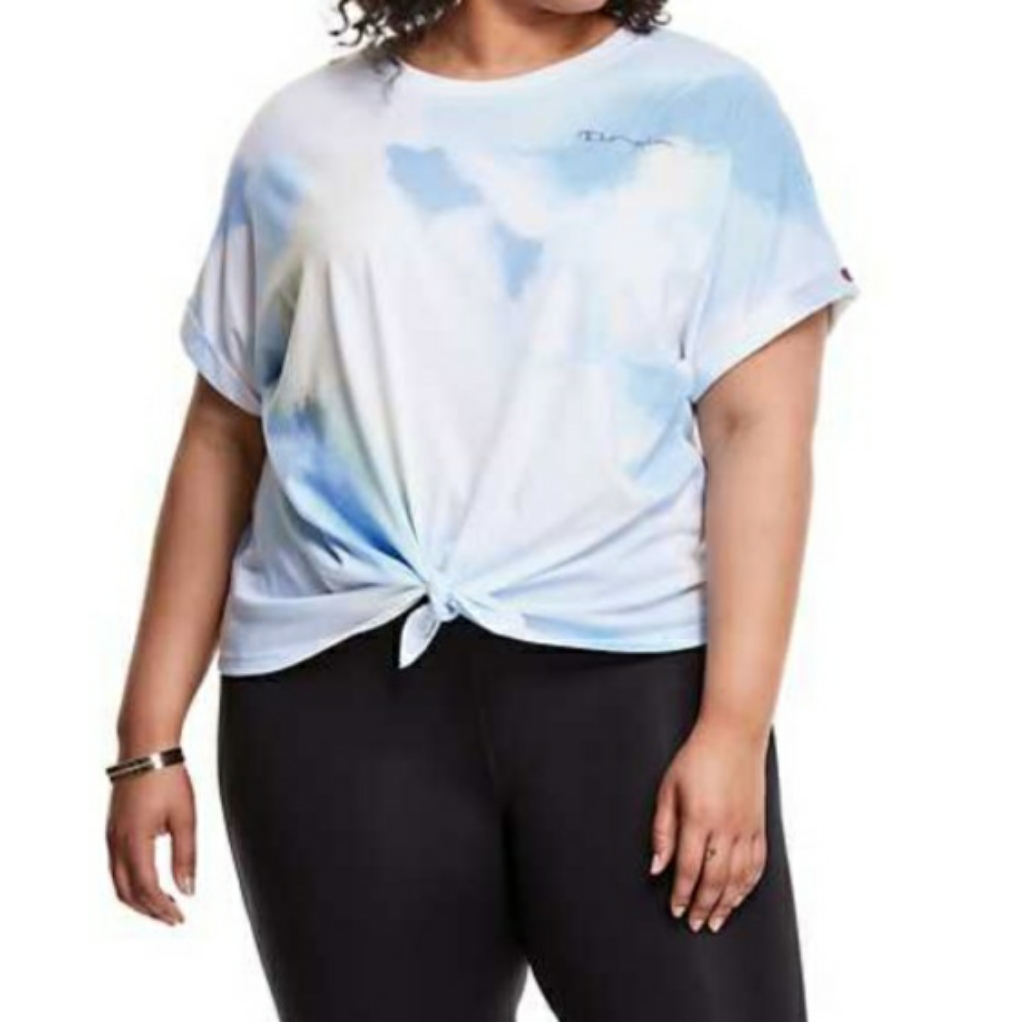 Champion Tye Dye Front Tied Rolled Short Sleeve Blue Top Size Xl